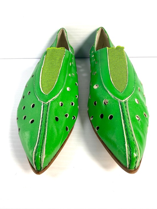 Luc Berlen Italy Shoes - Green Perforated Slip-On Women's Loafers